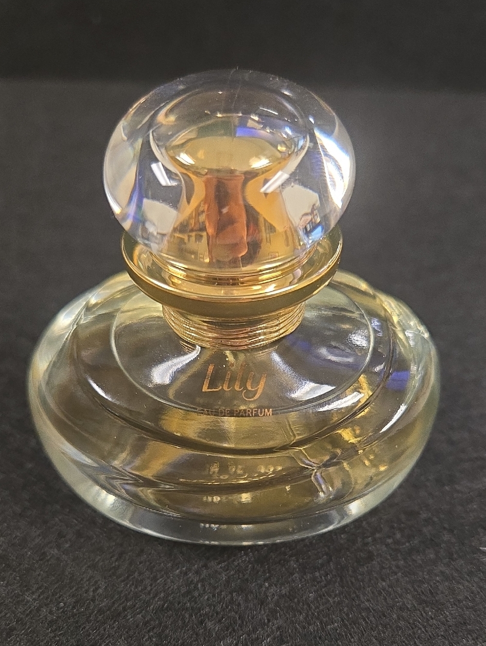 Lily Clear Glass Perfume Bottle with Gold Accents